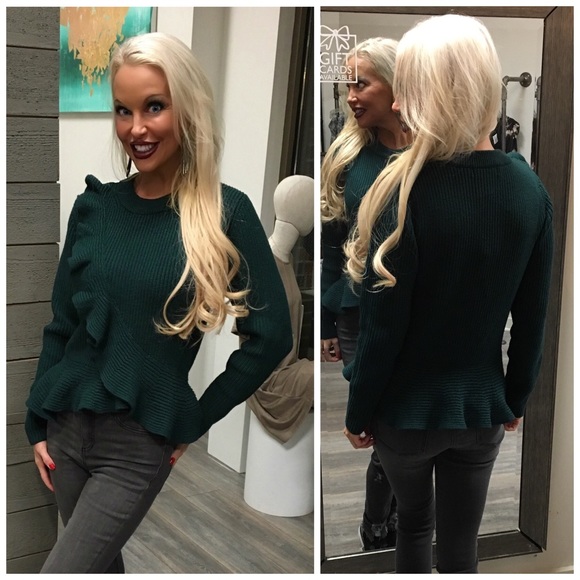 🛍LAST 1!  Asymmetric Ruffled Emerald Sweater! - Picture 4 of 7